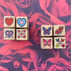 Lot of Small Butterflies & Hearts Wood Mounted Stamps